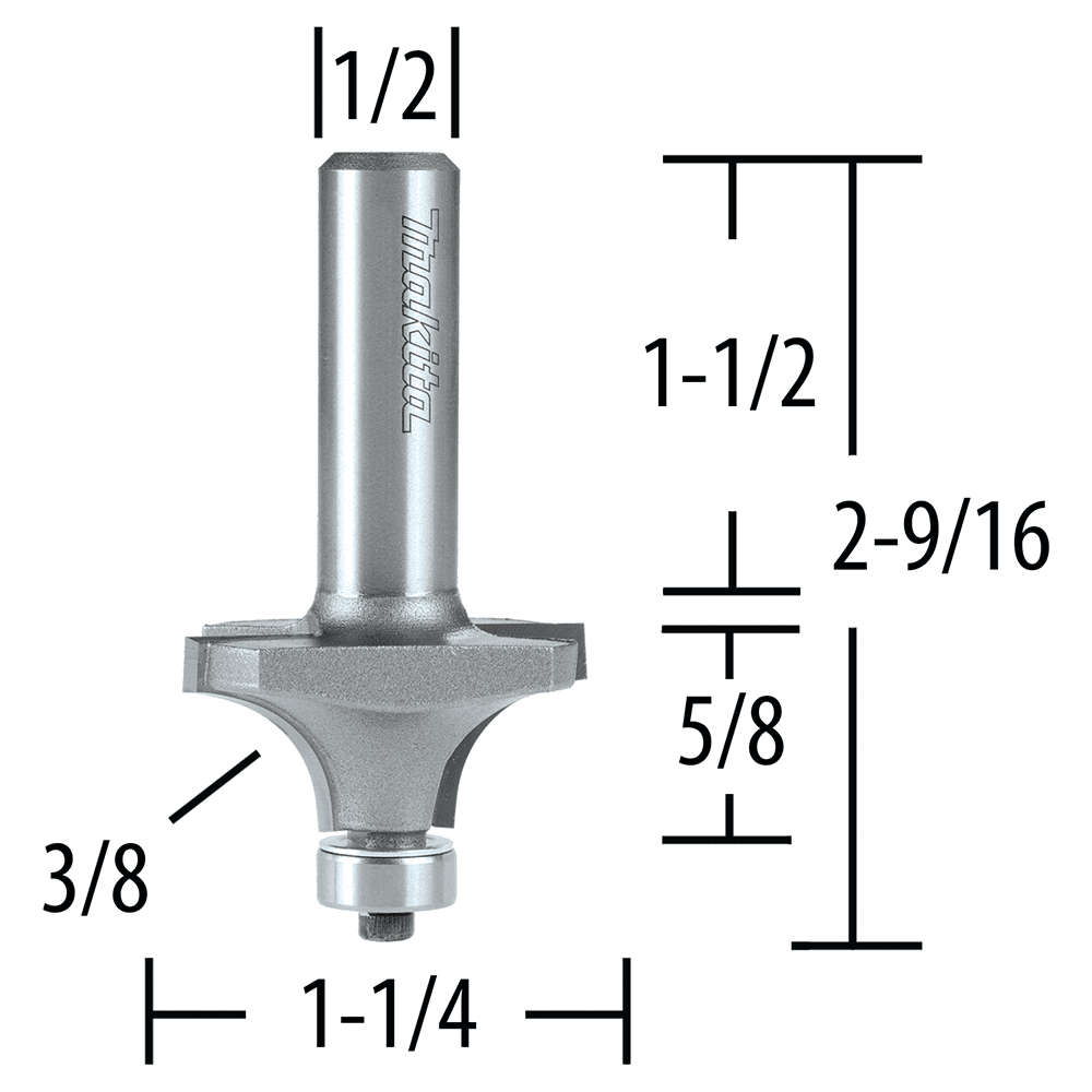 2-9/16" x 3/8" Radius Corner Rounding Bit, 2-Flute, 1/4" Shank Alt 1 - Image