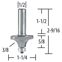 2-9/16" x 3/8" Radius Corner Rounding Bit, 2-Flute, 1/4" Shank Alt 1 - Image