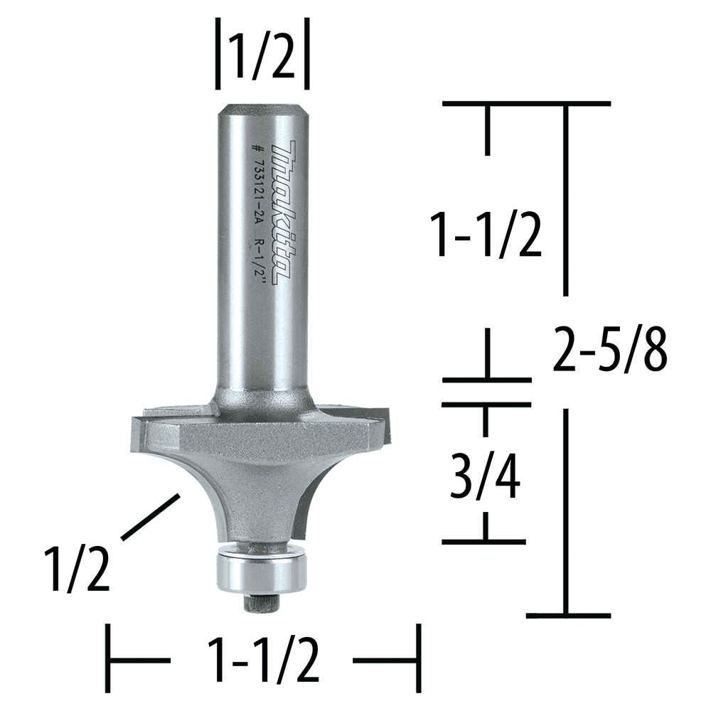 2-5/8" x 1/2" Radius Corner Rounding Bit, 2-Flute, 1/4" Shank Alt 1 - Image