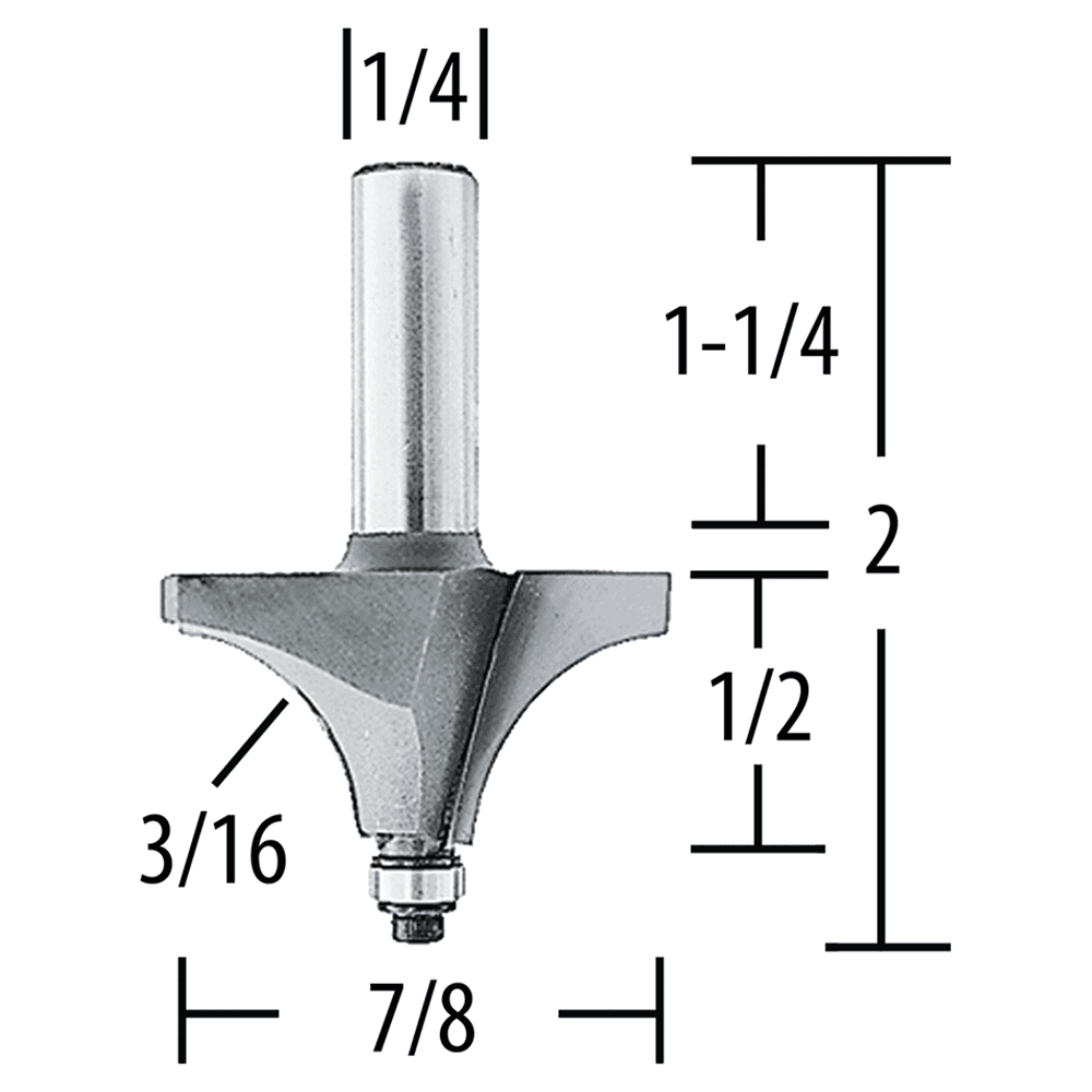 7/8" x 2" Bead Router Bit, 2-Flute, 1/4" Shank Alt 1 - Image