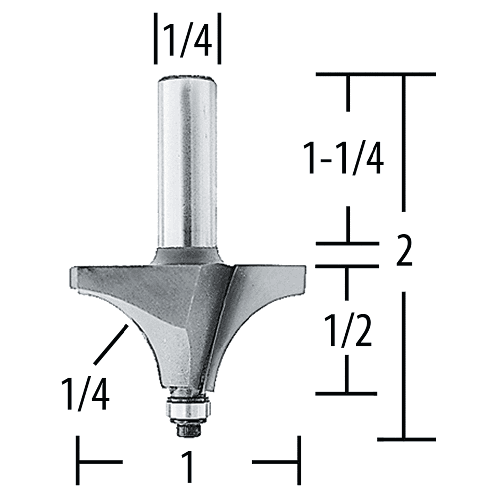 1" x 2" Bead Router Bit, 2-Flute, 1/4" Shank Alt 1 - Image