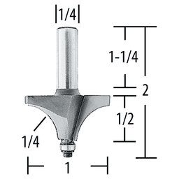 1" x 2" Bead Router Bit, 2-Flute, 1/4" Shank Alt 1 - Image