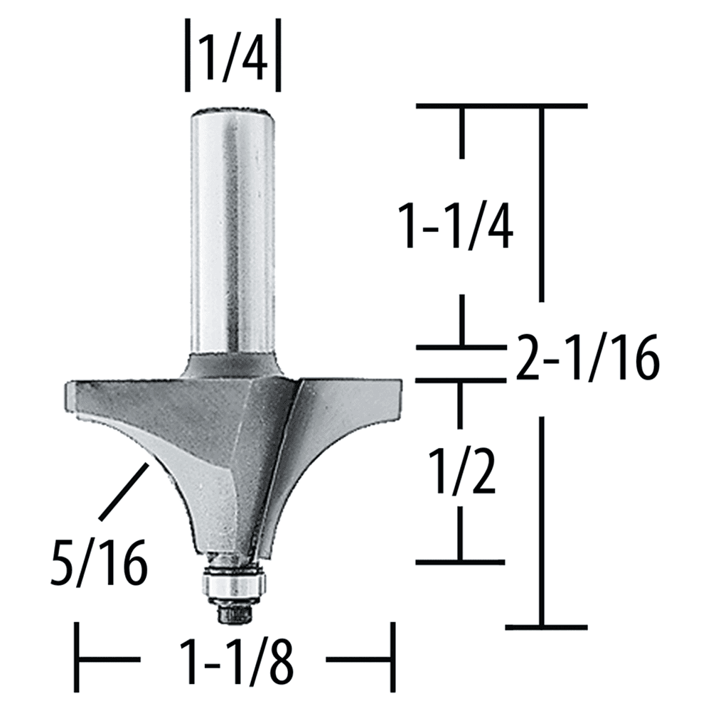 1-1/8" x 2-1/16" Bead Router Bit, 2-Flute, 1/4" Shank Alt 1 - Image