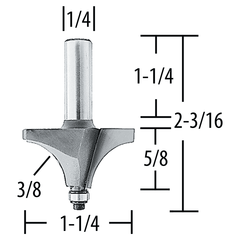 1-1/4" x 2-3/16" Bead Router Bit, 2-Flute, 1/4" Shank Alt 1 - Image