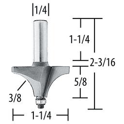 1-1/4" x 2-3/16" Bead Router Bit, 2-Flute, 1/4" Shank Alt 1 - Image