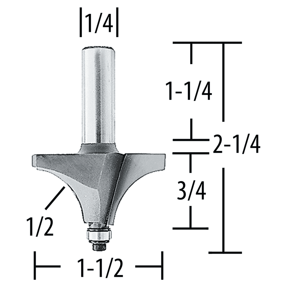 1-1/2" x 2-1/4" Bead Router Bit, 2-Flute, 1/4" Shank Alt 1 - Image