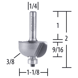 2" X 3/8" Radius Cove Router Bit, 2-Flute, 1/4" Shank Alt 1 - Image