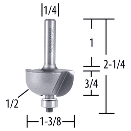 2-1/4" X 1/2" Radius Cove Router Bit, 2-Flute, 1/4" Shank Alt 1 - Image