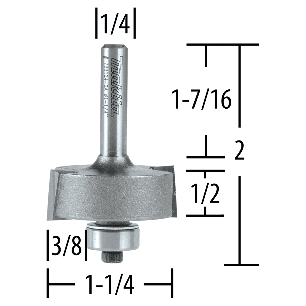 1-1/4" x 2" Rabbet Router Bit, 2-Flute, 1/4" Shank Alt 1 - Image