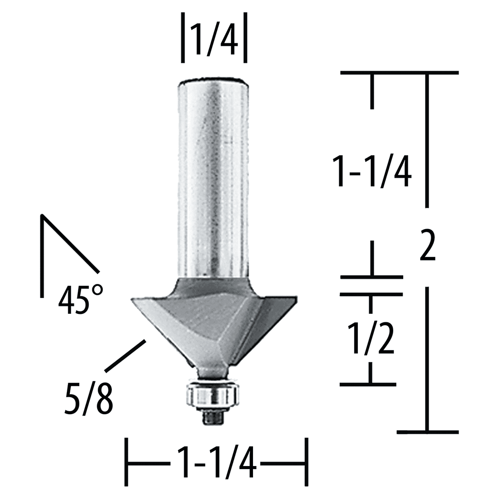 1-1/4" x 2" Chamfer Router Bit, 2 Flute, 1/4" Shank Alt 1 - Image