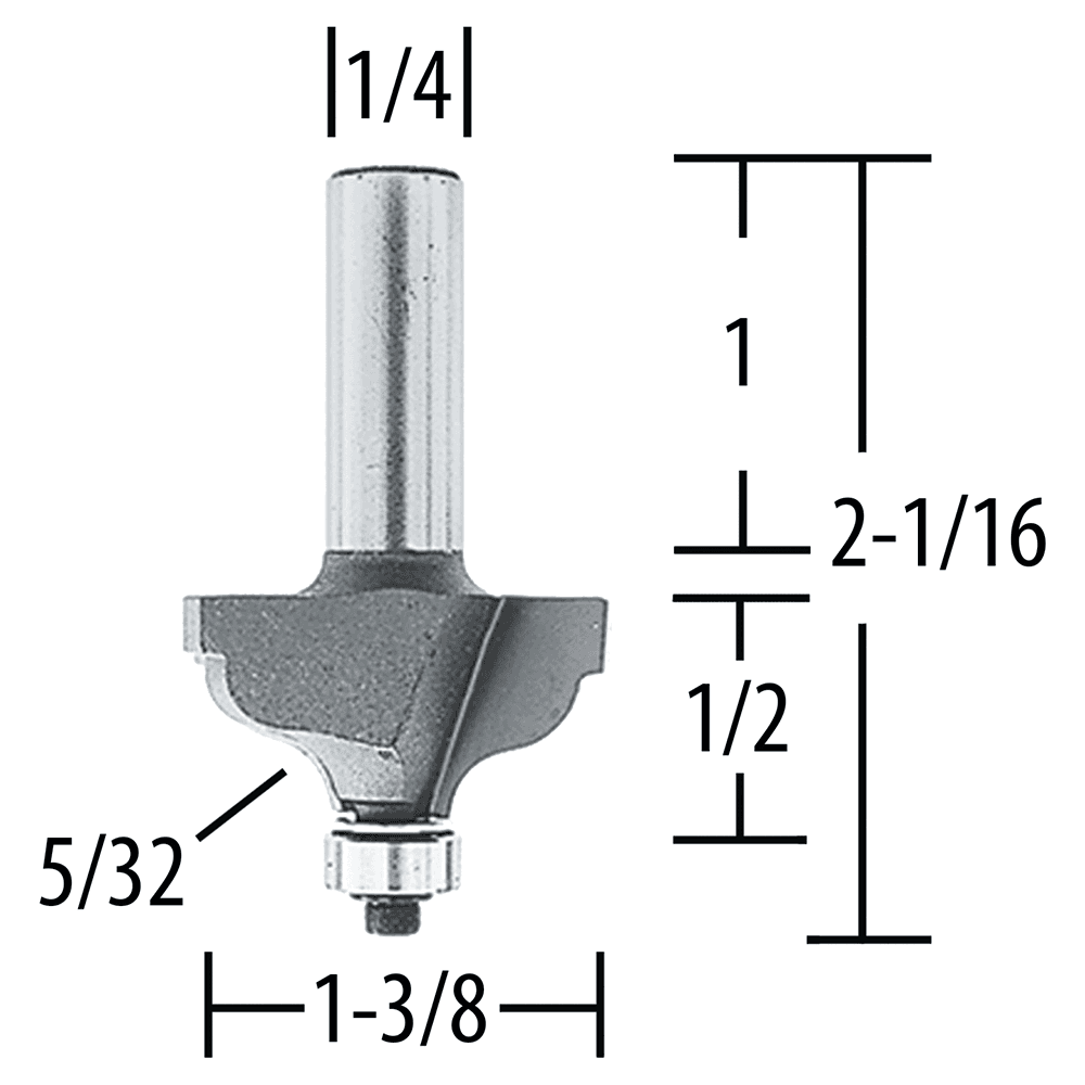 1-3/8" x 5/32" Radius Ogee Router Bit, 2 Flute, 1/4" Shank Alt 1 - Image