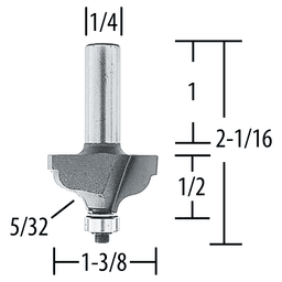 1-3/8" x 5/32" Radius Ogee Router Bit, 2 Flute, 1/4" Shank Alt 1 - Image