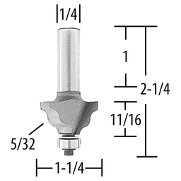 1-1/4" x 5/32" Radius Wavy Edge Router Bit, 2 Flute, 1/4" Shank Alt 1 - Image