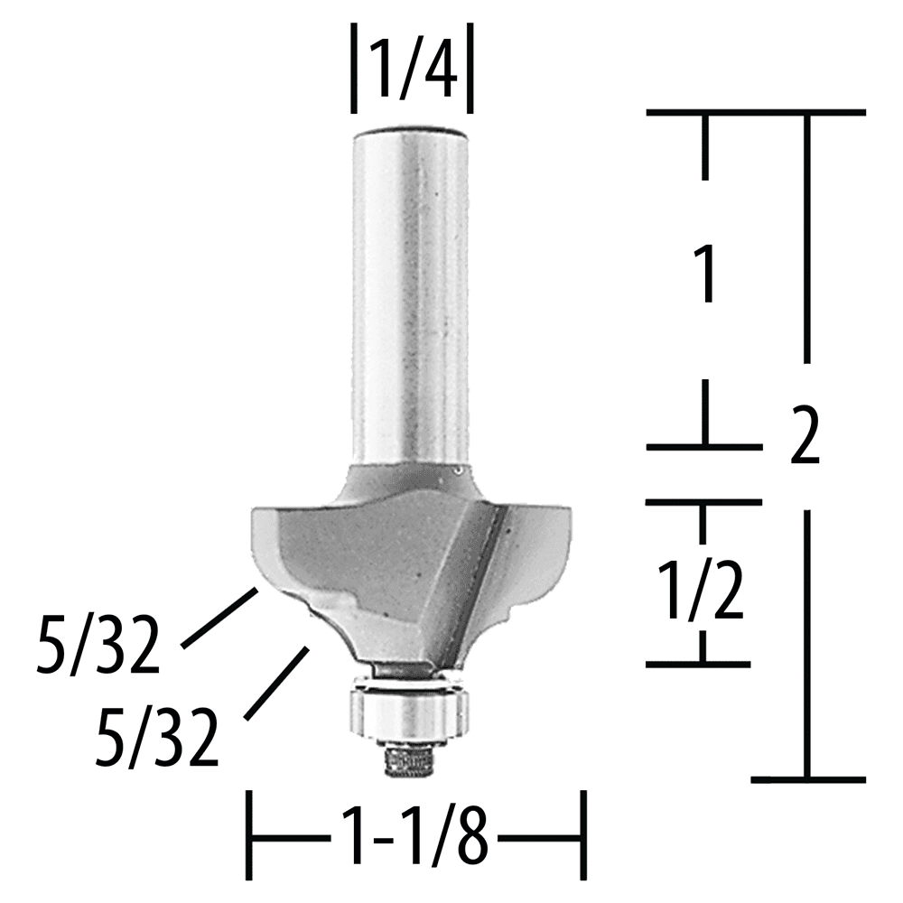 1-1/8" x 5/32" Radius Bead/Cove Router Bit, 2 Flute, 1/4" Shank Alt 1 - Image