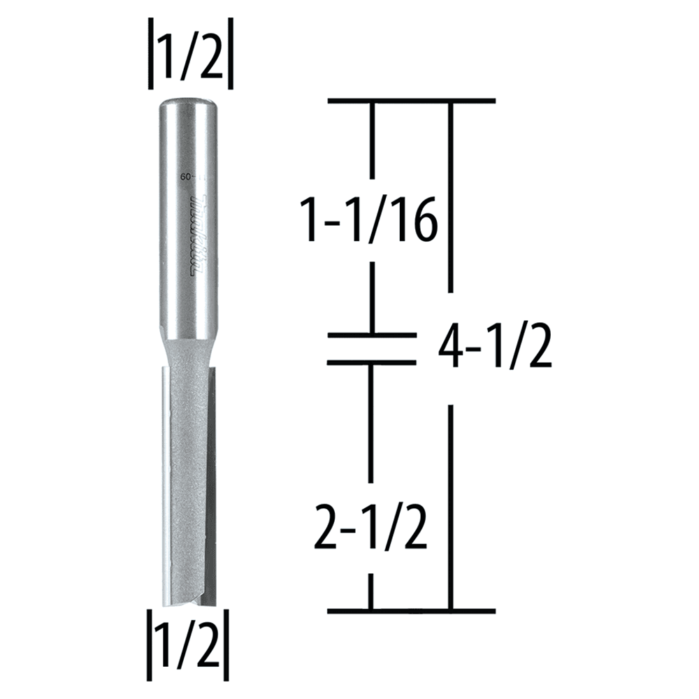 1/2" x 4-1/2" Straight Router Bit, 2-Flute, 1/2" Shank Alt 1 - Image