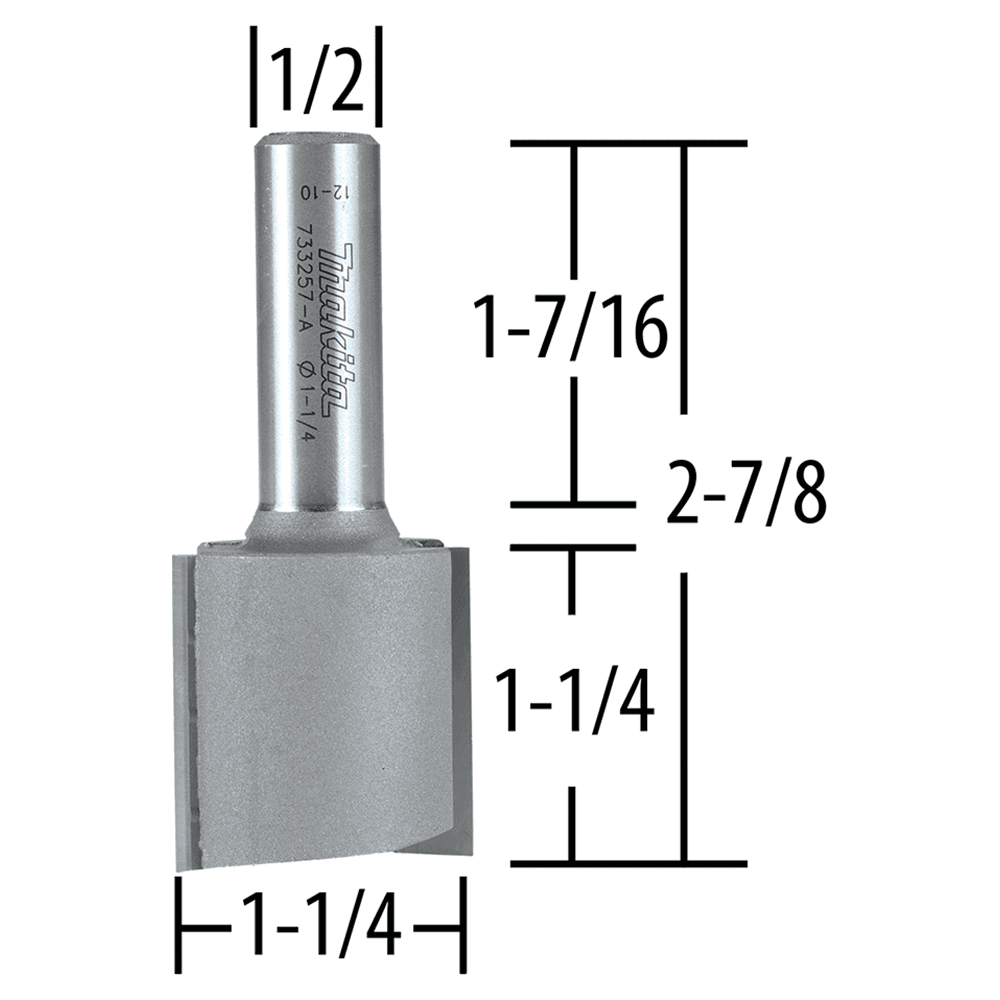 1-1/4" x 2-7/8" Straight Router Bit, 2-Flute, 1/2" Shank Alt 1 - Image