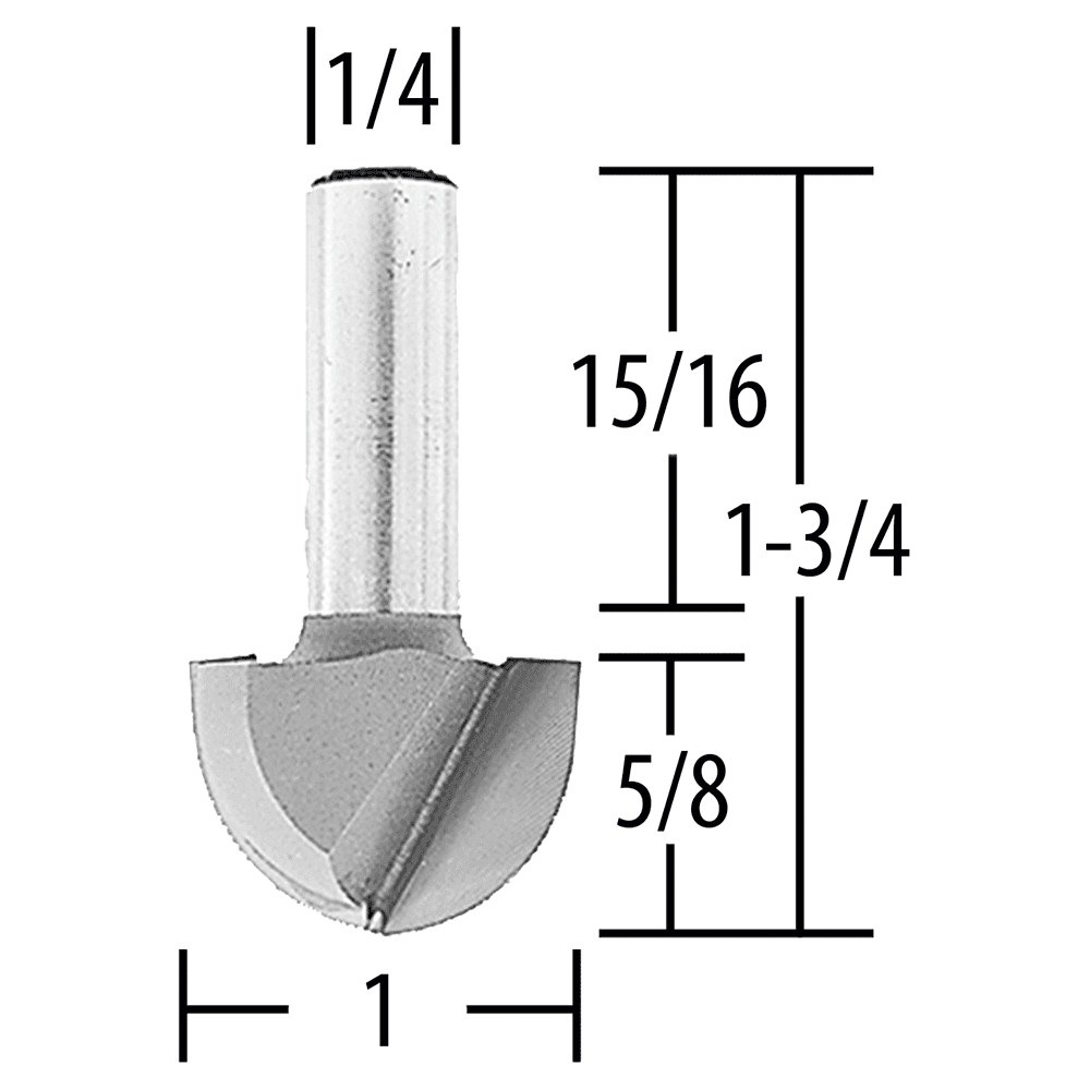 1" x 1-3/4" Core Box Router Bit, 2 Flute, 1/4" Shank Alt 1 - Image