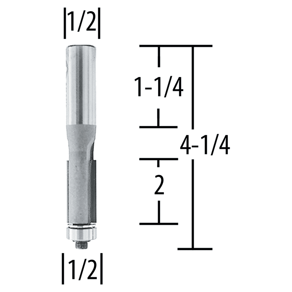 1/2" x 4-1/4" Flush Router Bit, 2-Flute, 1/2" Shank Alt 1 - Image