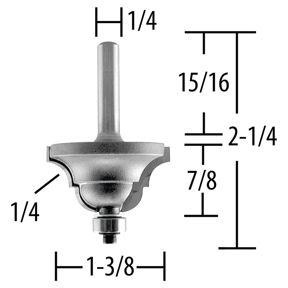 1-3/8" x 1/4" Radius Double Roman Ogee Router Bit, 2 Flute, 1/4" Shank Alt 1 - Image