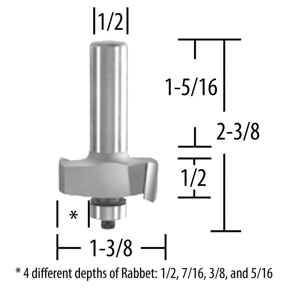 1-3/8" x 2-3/8" Rabbet Router Bit, 2-Flute, 1/2" Shank Alt 1 - Image