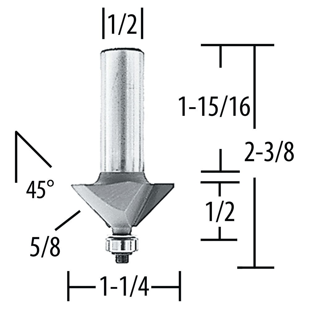 1-1/4" x 2-3/8" Chamfer Router Bit, 2 Flute, 1/2" Shank Alt 1 - Image