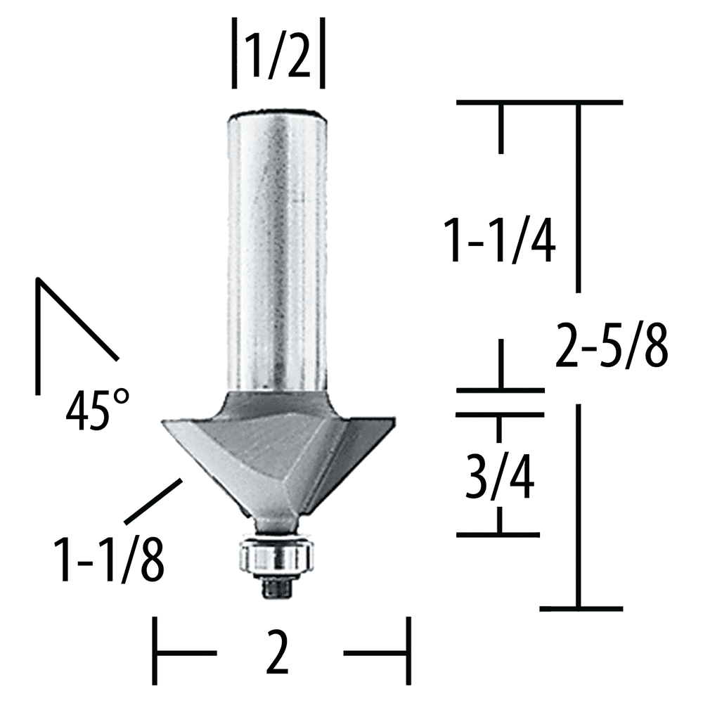 2" x 2-5/8" Chamfer Router Bit, 2 Flute, 1/2" Shank Alt 1 - Image