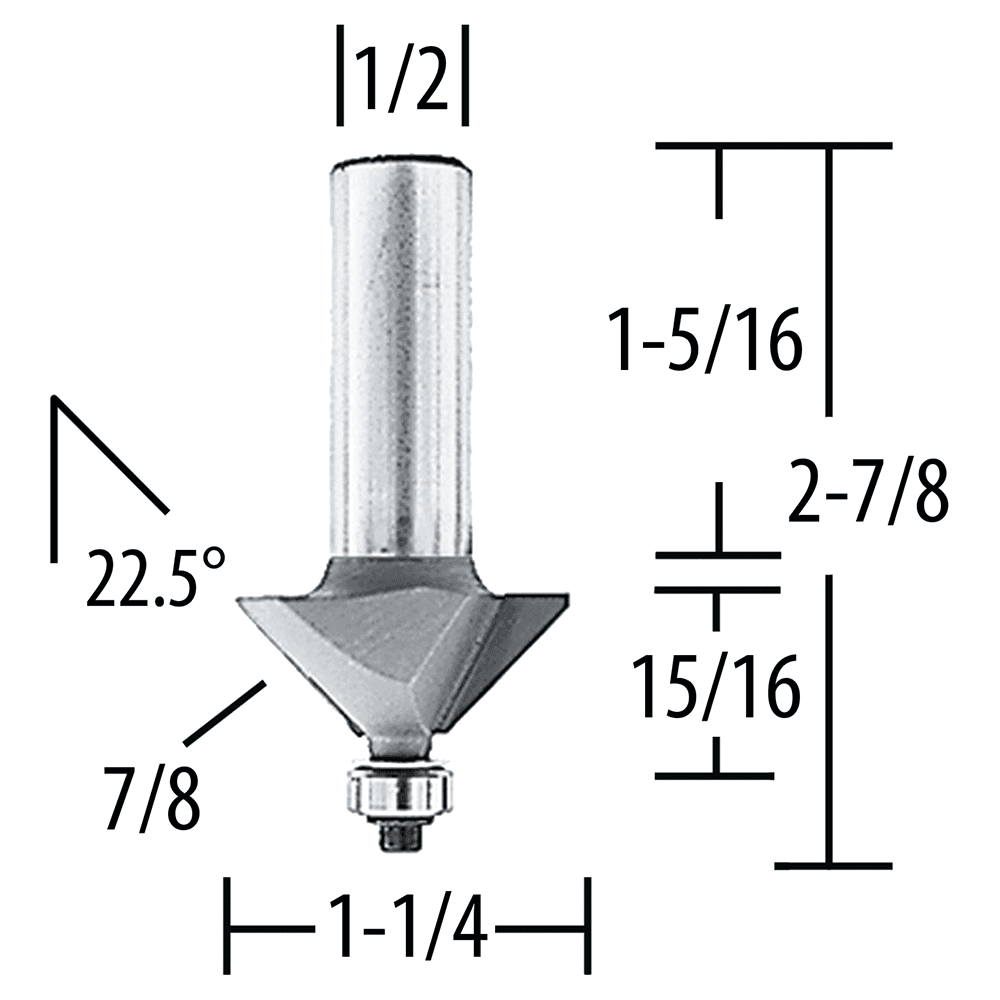 1-1/4" x 2-7/8" Chamfer Router Bit, 2 Flute, 1/2" Shank Alt 1 - Image