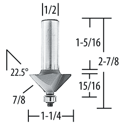 1-1/4" x 2-7/8" Chamfer Router Bit, 2 Flute, 1/2" Shank Alt 1 - Image