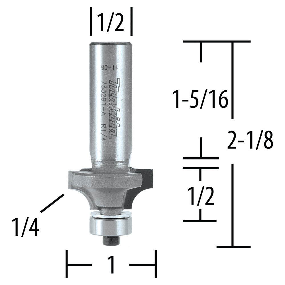 1" x 1/4" Radius Corner Round Router Bit, 2-Flute, 1/2" Shank Alt 1 - Image