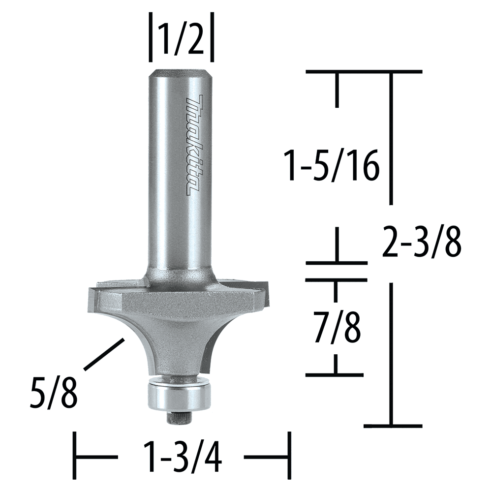 1-3/4" x 5/8" Radius Corner Round Router Bit, 2-Flute, 1/2" Shank Alt 1 - Image