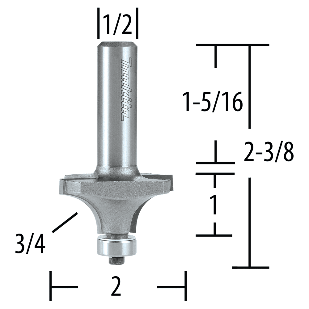 2" x 3/4" Radius Corner Round Router Bit, 2-Flute, 1/2" Shank Alt 1 - Image