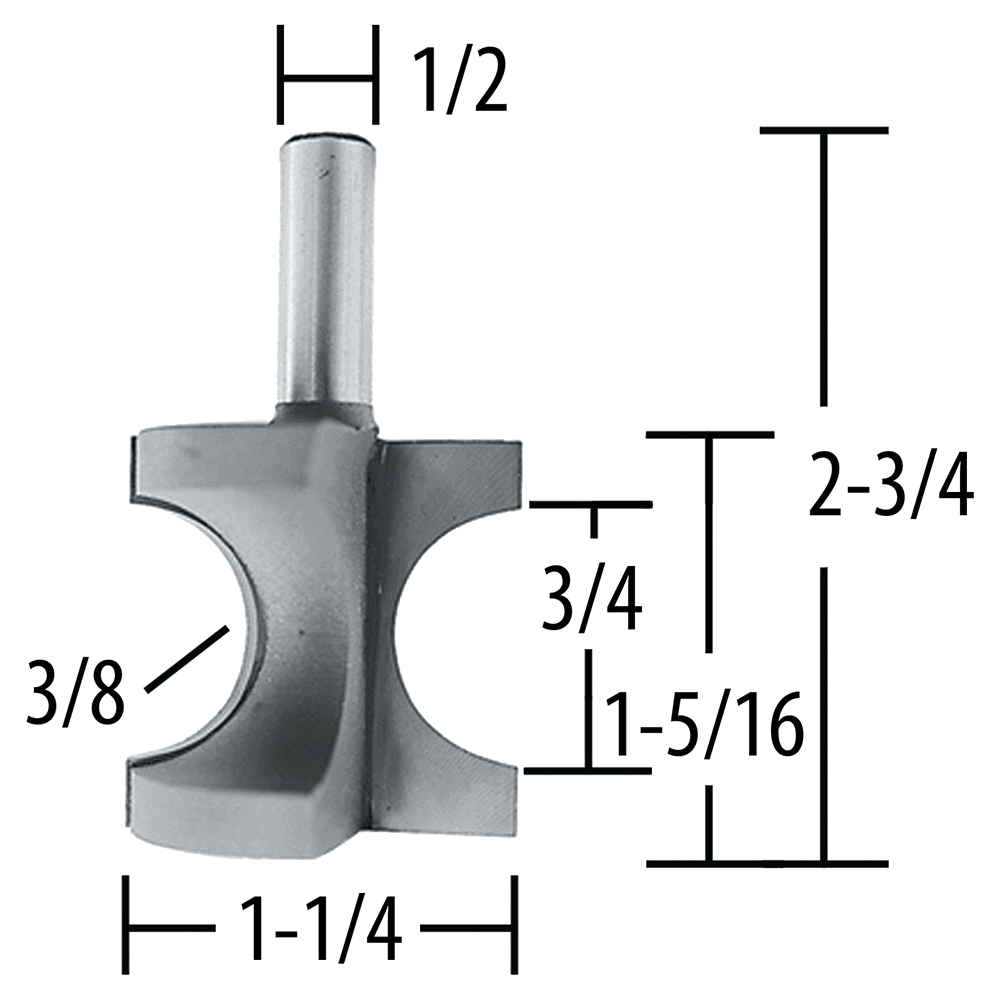 1-1/4" x 3/8" Radius Bull Nose Router Bit, 2-Flute, 1/2" Shank Alt 1 - Image