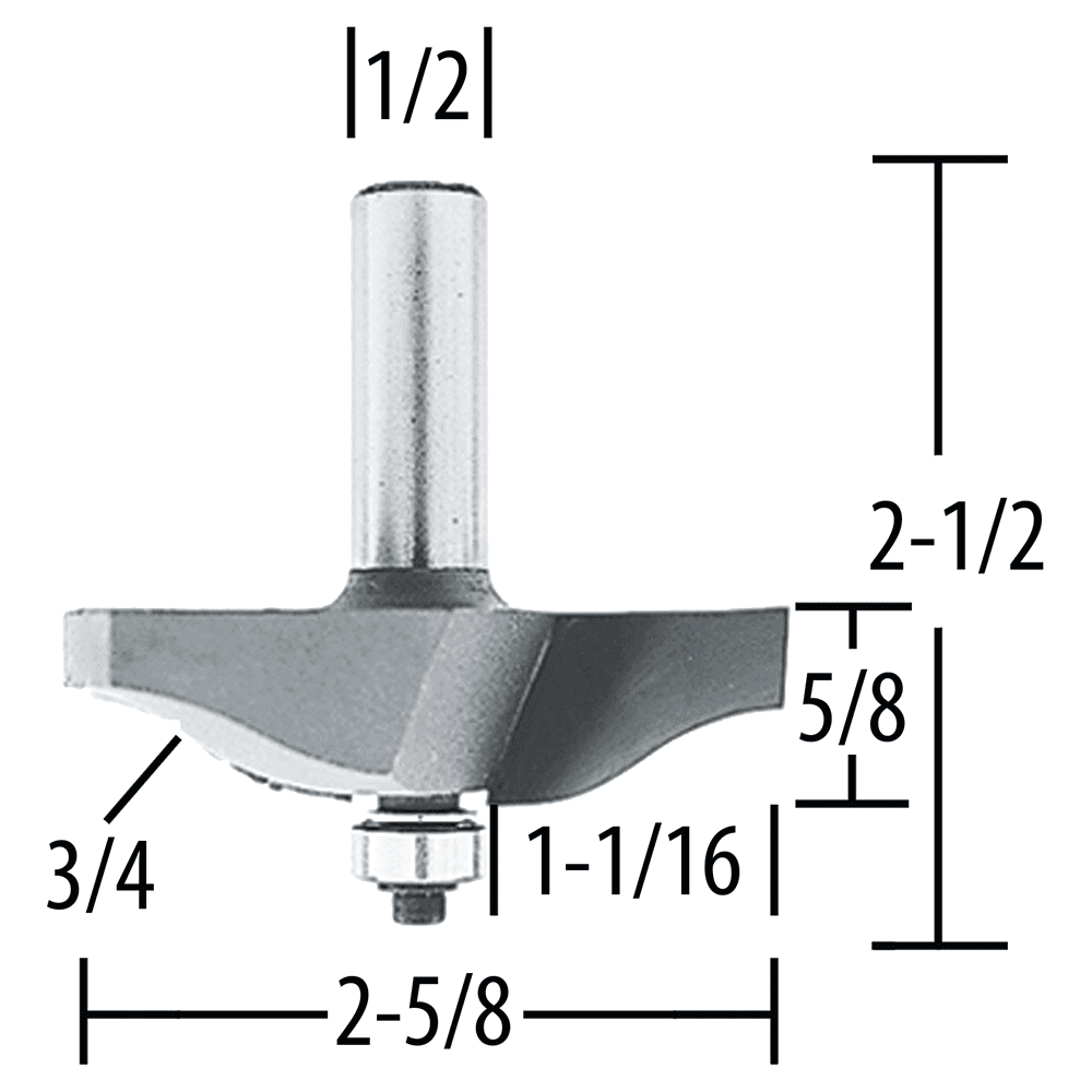 2-5/8" x 3/4" Radius Raised Panel Ogee Router Bit, 2 Flute, 1/2" Shank Alt 1 - Image