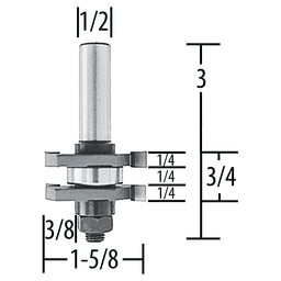 1-5/8" x 3" 2-Cutter Tongue/Groove Router Bit, 2-Wing, 1/2" Shank Alt 1 - Image