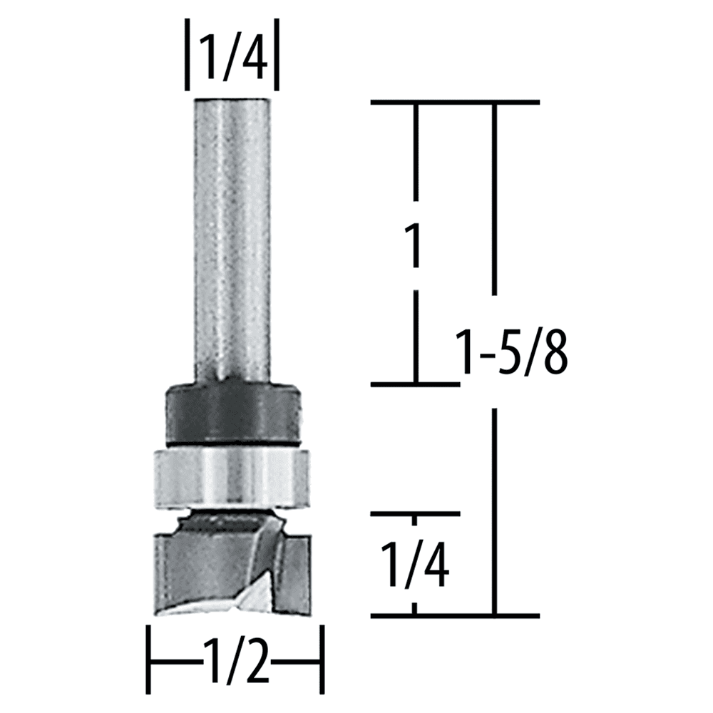 1/2" x 1-5/8" Straight Router Bit, 2-Flute, 1/4" Shank Alt 1 - Image