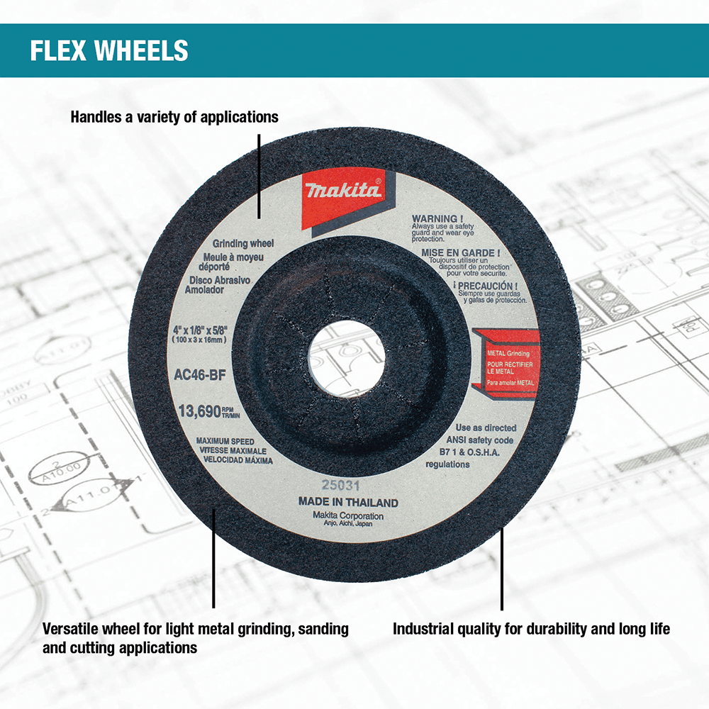 4" 46 Grit Flex Grinding Wheel, Aluminum Oxide (10/Pack) Alt 1 - Image