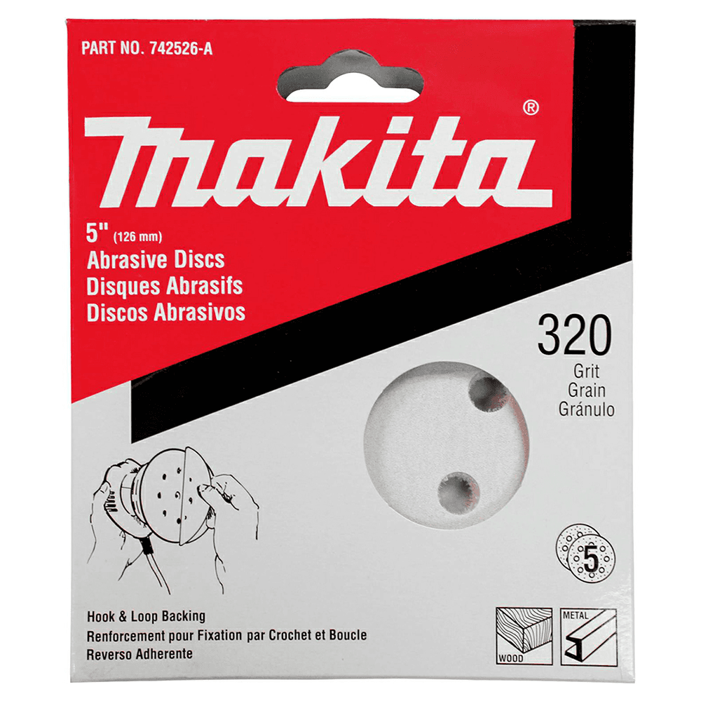 5" Hook/Loop 320 Grit Abrasive 8 Holes Sanding Disc, Aluminum Oxide on Paper (5/Pack) Alt 1 - Image