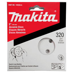 5" Hook/Loop 320 Grit Abrasive 8 Holes Sanding Disc, Aluminum Oxide on Paper (5/Pack) Alt 1 - Image