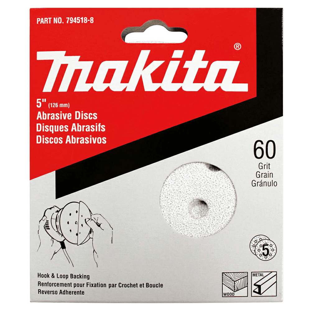 5" Hook/Loop 60 Grit Abrasive 8 Holes Sanding Disc, Aluminum Oxide on Paper (5/Pack) Alt 1 - Image