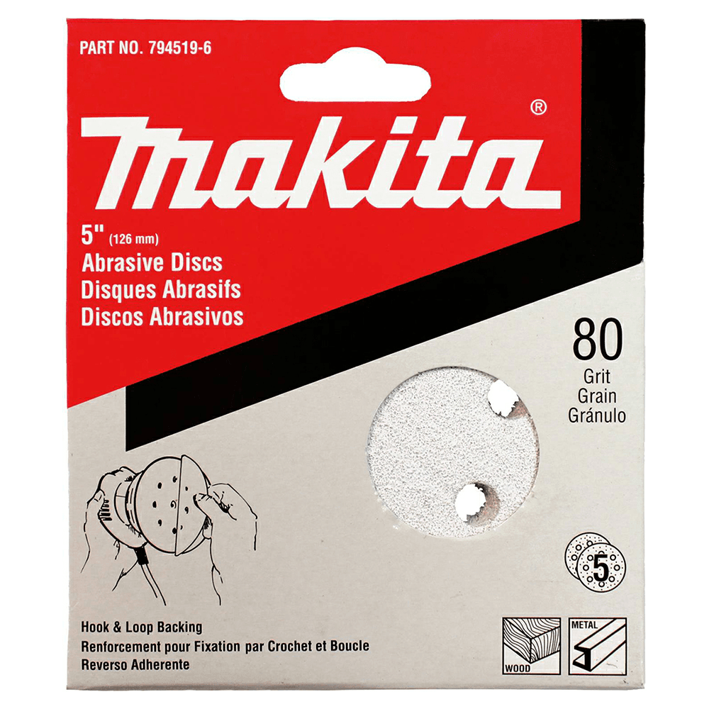 5" Hook/Loop 80 Grit Abrasive 8 Holes Sanding Disc, Aluminum Oxide on Paper (5/Pack) Alt 1 - Image