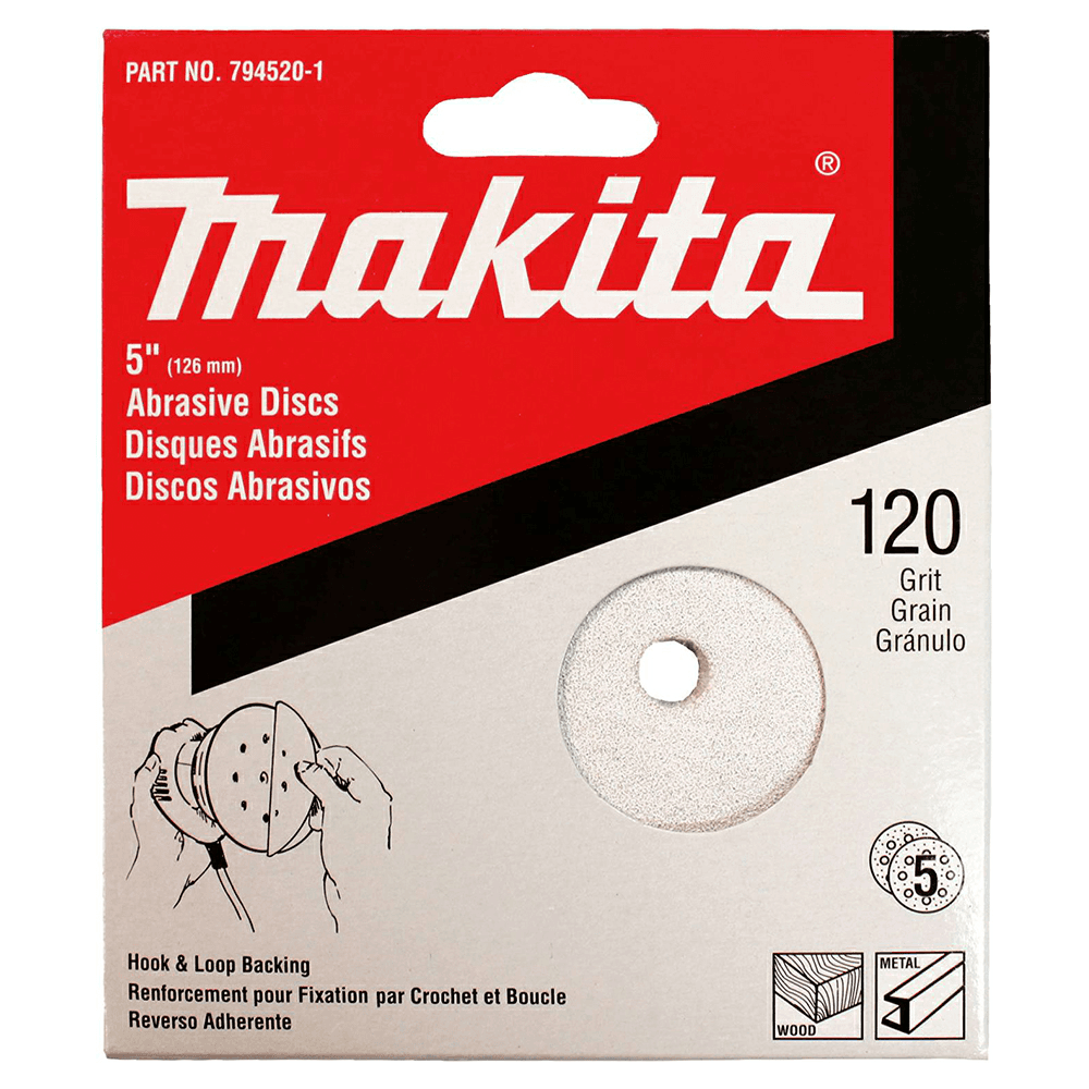 5" Hook/Loop 120 Grit Abrasive 8 Holes Sanding Disc, Aluminum Oxide on Paper (5/Pack) Alt 1 - Image