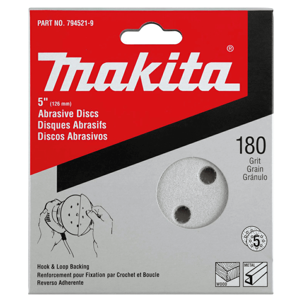 5" Hook/Loop 180 Grit Abrasive 8 Holes Sanding Disc, Aluminum Oxide on Paper (5/Pack) Alt 1 - Image