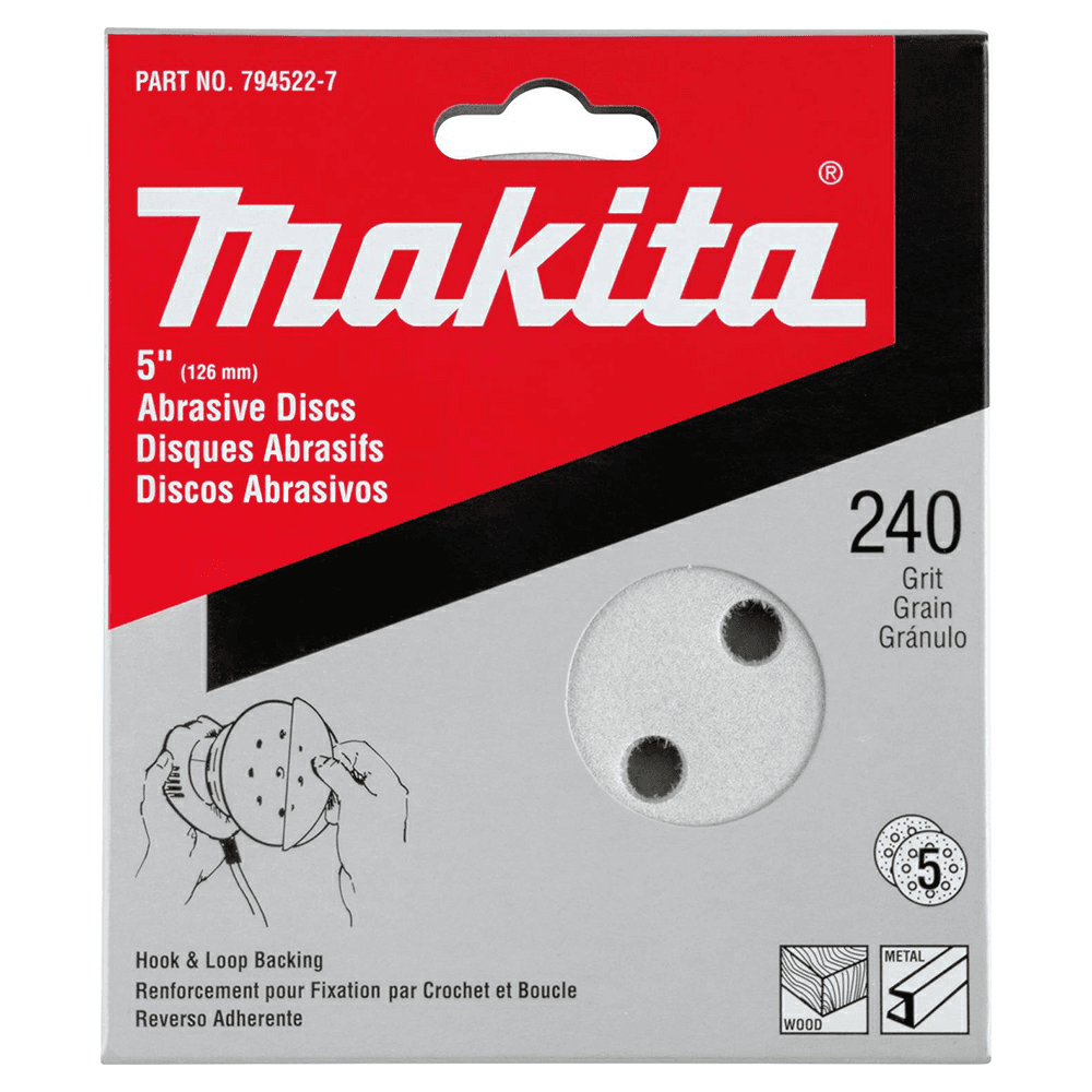 5" Hook/Loop 240 Grit Abrasive 8 Holes Sanding Disc, Aluminum Oxide on Paper (5/Pack) Alt 1 - Image