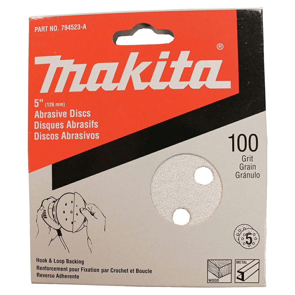5" Hook/Loop 100 Grit Abrasive 8 Holes Sanding Disc, Aluminum Oxide on Paper (5/Pack) Alt 1 - Image
