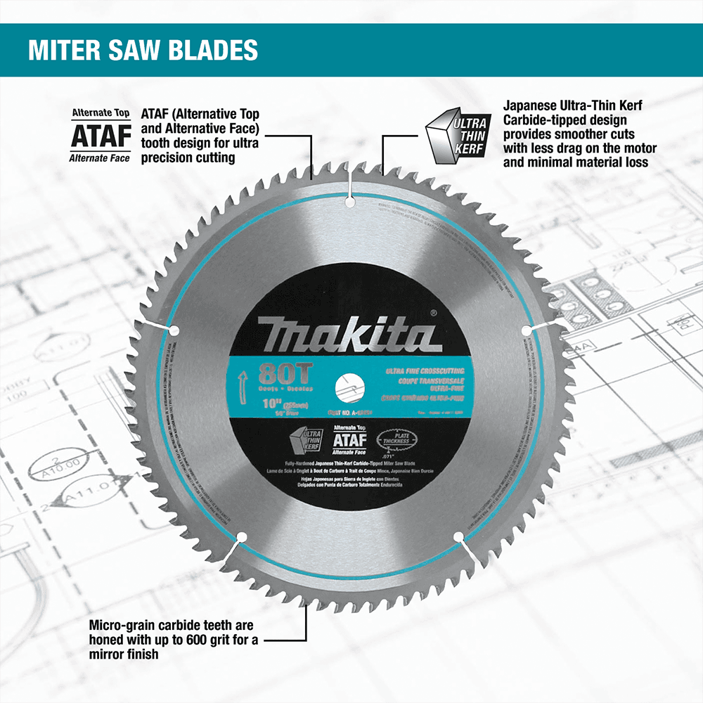 10" x 80 Teeth Cross-Cut Micro-Polished Miter Saw Blade Alt 2 - Image