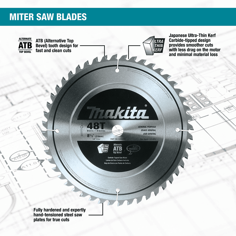 8-1/2" x 48 Teeth Carbide-Tipped Miter Saw Blade Alt 2 - Image