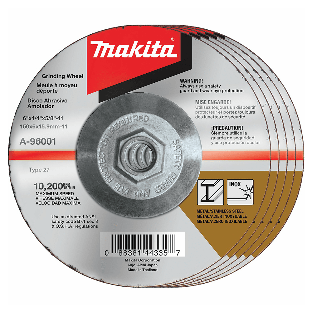 6" Hubbed Inox 36 Grit Grinding Wheel, Aluminum Oxide (5/Pack) Main - Image