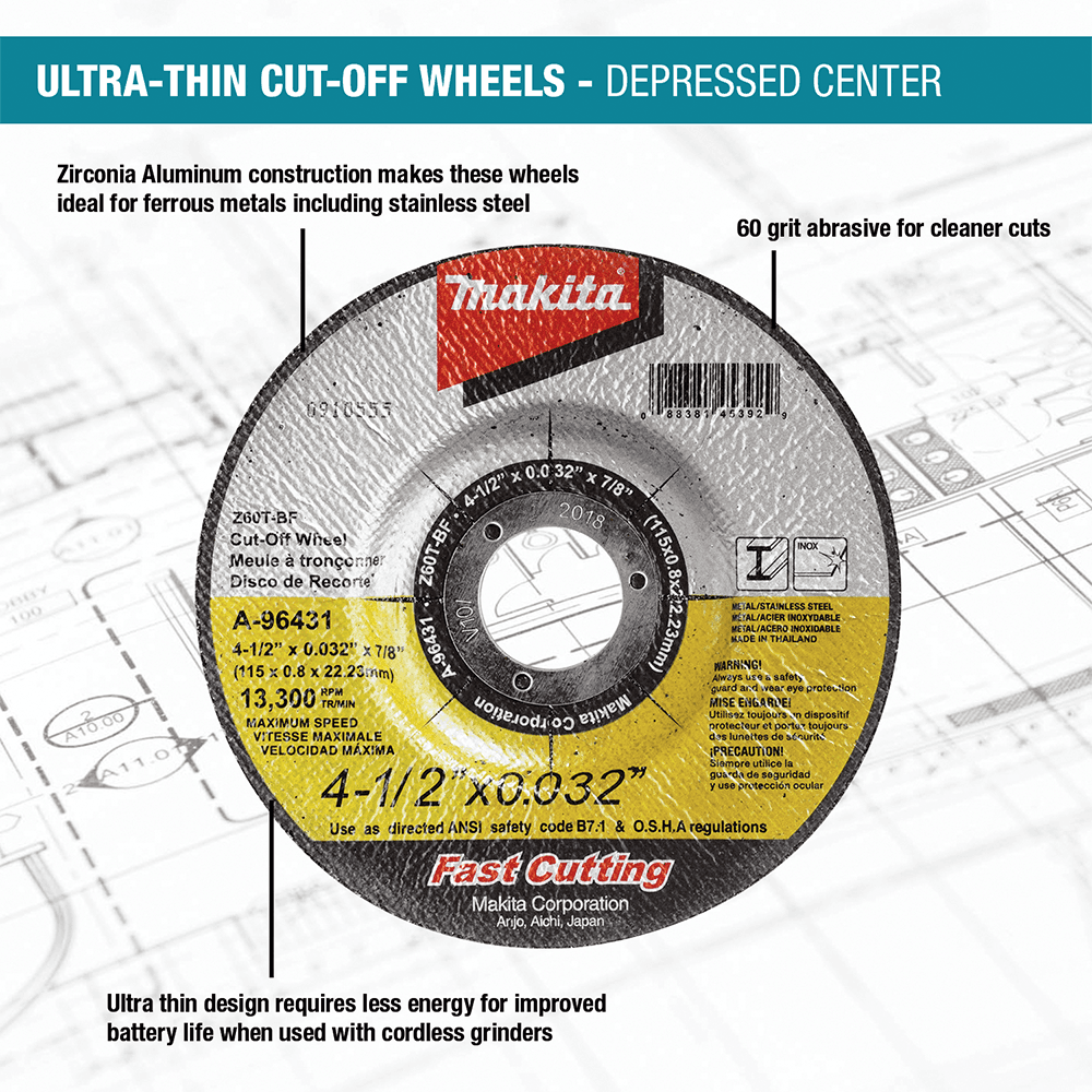 4-1/2" 60 Grit Depressed Center Ultra Thin Cut-Off Wheel, Zirconia Aluminum Alt 2 - Image