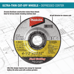 4-1/2" 60 Grit Depressed Center Ultra Thin Cut-Off Wheel, Zirconia Aluminum Alt 2 - Image