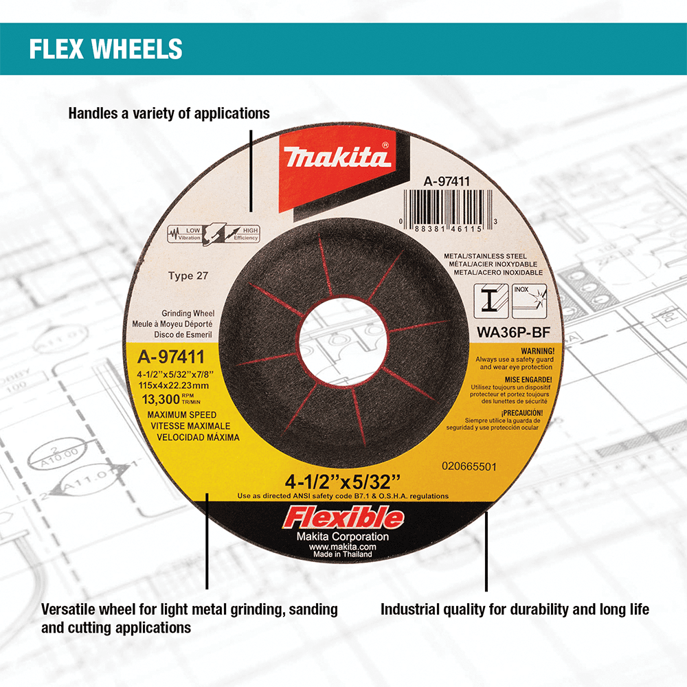 4-1/2" Inox 36 Grit Flex Grinding Wheel, Aluminum Oxide (25/Pack) Alt 2 - Image